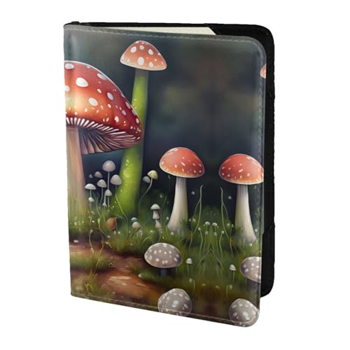 JIUTY Reisepasshülle mit Malerei-Pilz-Druck, für Damen und Herren, Rindsleder, Reisepasshülle, Reisedokumenten-Zubehör, Schwarz , Einheitsgröße von JIUTY