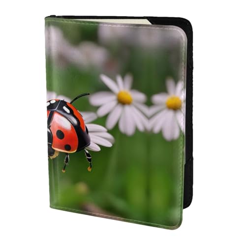 JIUTY Reisepasshülle mit Marienkäfer-Aufdruck für Damen und Herren, Rindsleder, Reisepasshülle, Reisedokumenten-Zubehör, Schwarz , Einheitsgröße von JIUTY