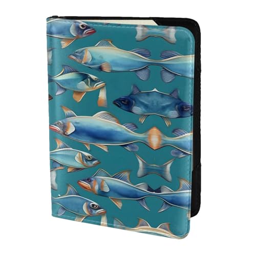 JIUTY Reisepasshülle mit Meeresfischen bedruckt, für Damen und Herren, Rindsleder, Reisepasshülle, Reisedokumenten-Zubehör, Schwarz , Einheitsgröße von JIUTY
