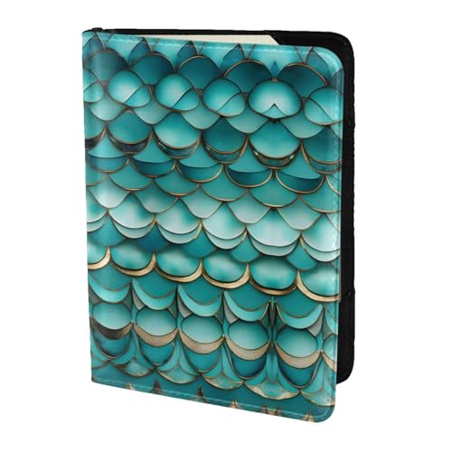 JIUTY Reisepasshülle mit Meerjungfrauen-Motiv, Fischschuppen-Druck, für Damen und Herren, Rindsleder, Reisepasshülle, Reisedokumenten-Zubehör, Schwarz , Einheitsgröße von JIUTY