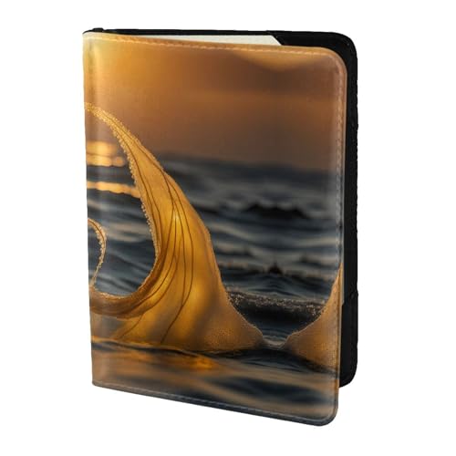 JIUTY Reisepasshülle mit Meerjungfrauenschwanz-Aufdruck, für Damen und Herren, Rindsleder, Reisepasshülle, Reisedokumenten-Zubehör, Schwarz , Einheitsgröße von JIUTY