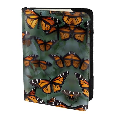 JIUTY Reisepasshülle mit Monarch-Schmetterling-Motiv, für Damen und Herren, Rindsleder, Reisepasshülle, Reisedokumenten-Zubehör, Schwarz , Einheitsgröße von JIUTY