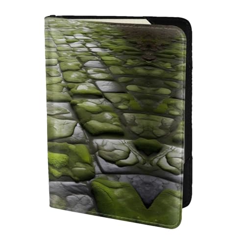 JIUTY Reisepasshülle mit Moosstein-Motiv, für Damen und Herren, Rindsleder, Reisepasshülle, Reisedokumenten-Zubehör, Schwarz , Einheitsgröße von JIUTY