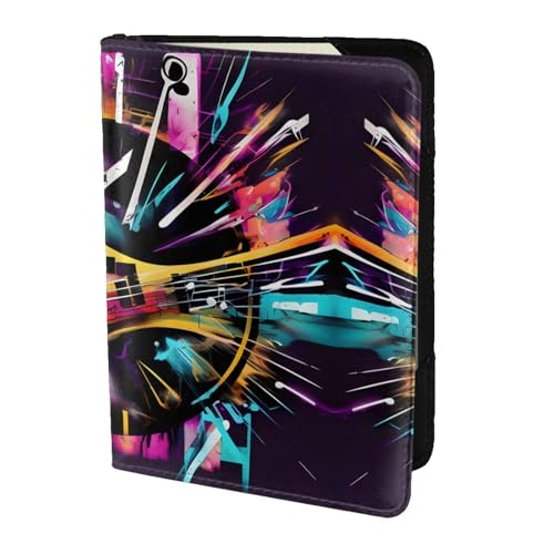JIUTY Reisepasshülle mit Musik-Graffiti-Stil, für Damen und Herren, Rindsleder, Reisepasshülle, Reisedokumenten-Zubehör, Schwarz , Einheitsgröße von JIUTY