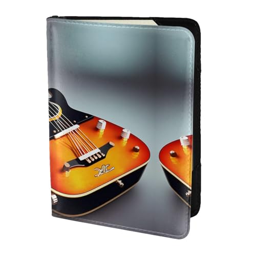 JIUTY Reisepasshülle mit Musikgitarre für Damen und Herren, Rindsleder, Reisepasshülle, Reisedokumenten-Zubehör, Schwarz , Einheitsgröße von JIUTY