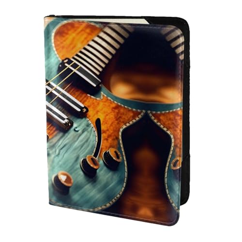 JIUTY Reisepasshülle mit Musikgitarre für Damen und Herren, Rindsleder, Reisepasshülle, Reisedokumenten-Zubehör, Schwarz , Einheitsgröße von JIUTY
