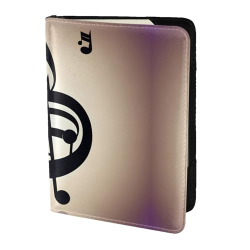 JIUTY Reisepasshülle mit Musiknoten-Aufdruck, für Damen und Herren, Rindsleder, Reisepasshülle, Reisedokumenten-Zubehör, Schwarz , Einheitsgröße von JIUTY