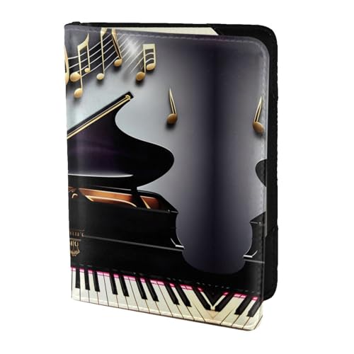 JIUTY Reisepasshülle mit Musiknoten-Motiv, für Damen und Herren, Rindsleder, Reisepasshülle, Reisedokumenten-Zubehör, Schwarz , Einheitsgröße von JIUTY