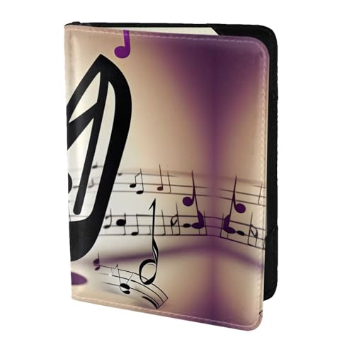 JIUTY Reisepasshülle mit Musiknoten-Muster, für Damen und Herren, Rindsleder, Reisepasshülle, Reisedokumenten-Zubehör, Schwarz , Einheitsgröße von JIUTY