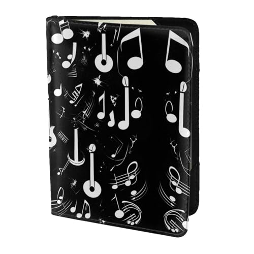 JIUTY Reisepasshülle mit Musiksymbole für Damen und Herren, Rindsleder, Reisepasshülle, Reisedokumenten-Zubehör, Schwarz , Einheitsgröße von JIUTY