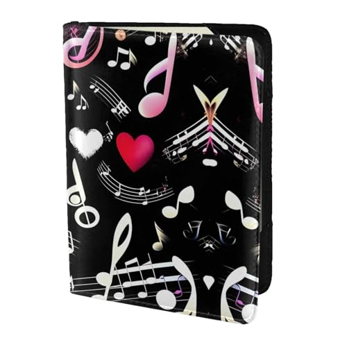 JIUTY Reisepasshülle mit Musiksymbole für Damen und Herren, Rindsleder, Reisepasshülle, Reisedokumenten-Zubehör, Schwarz , Einheitsgröße von JIUTY