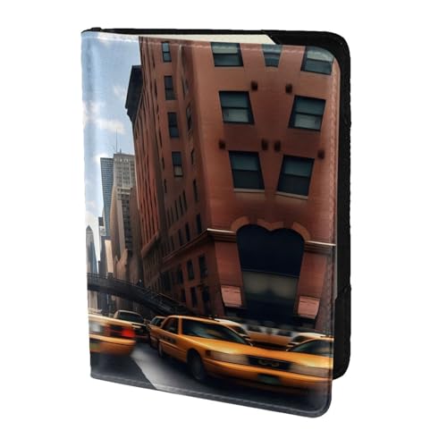 JIUTY Reisepasshülle mit New York-Druck, für Damen und Herren, Rindsleder, Reisepasshülle, Reisedokumenten-Zubehör, Schwarz , Einheitsgröße von JIUTY
