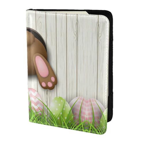 JIUTY Reisepasshülle mit Osterhasen-Motiv, Holzloch, für Damen und Herren, Rindsleder, Reisepasshülle, Reisedokumenten-Zubehör, Schwarz , Einheitsgröße von JIUTY