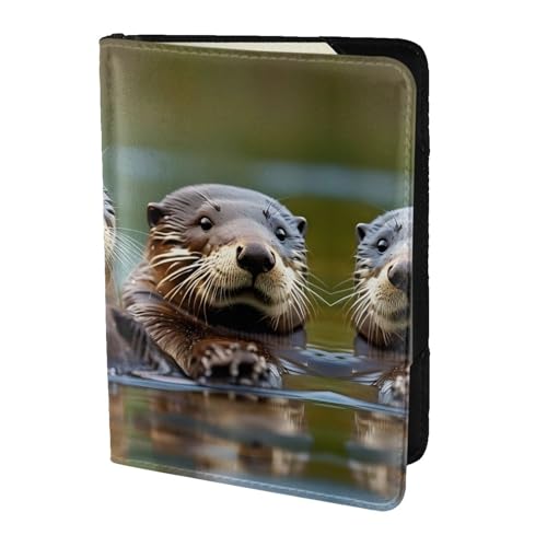 JIUTY Reisepasshülle mit Otters-Motiv, für Damen und Herren, Rindsleder, Reisedokumenten-Hülle, Zubehör, Schwarz , Einheitsgröße von JIUTY