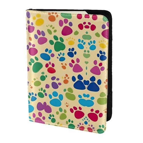 JIUTY Reisepasshülle mit Pfotenabdrücken für Damen und Herren, Rindsleder, Reisepasshülle, Reisedokumenten-Zubehör, Schwarz , Einheitsgröße von JIUTY