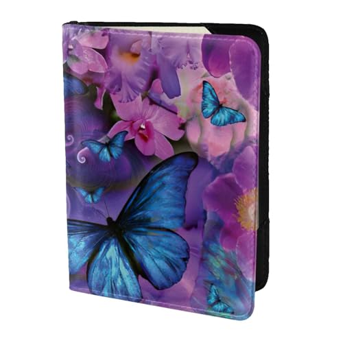 JIUTY Reisepasshülle mit Schmetterlings-Aufdruck, für Damen und Herren, Rindsleder, Reisepasshülle, Reisedokumenten-Zubehör, Schwarz , Einheitsgröße von JIUTY