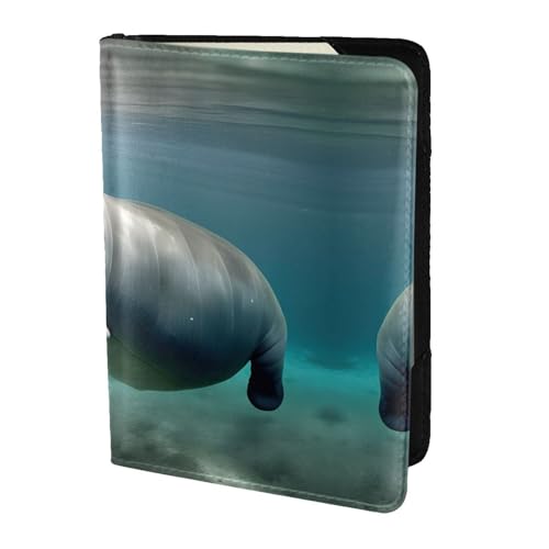 JIUTY Reisepasshülle mit Seekuh Tierdruck für Damen und Herren, Rindsleder, Reisepasshülle, Reisedokumenten-Zubehör, Schwarz , Einheitsgröße von JIUTY