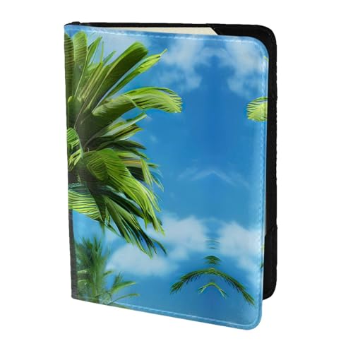 JIUTY Reisepasshülle mit Sommerpalmen-Druck, für Damen und Herren, Rindsleder, Reisepasshülle, Reisedokumenten-Zubehör, Schwarz , Einheitsgröße von JIUTY