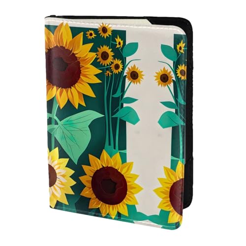 JIUTY Reisepasshülle mit Sonnenblumen-Aufdruck für Damen und Herren, Rindsleder, Reisepasshülle, Reisedokumenten-Zubehör, Schwarz , Einheitsgröße von JIUTY