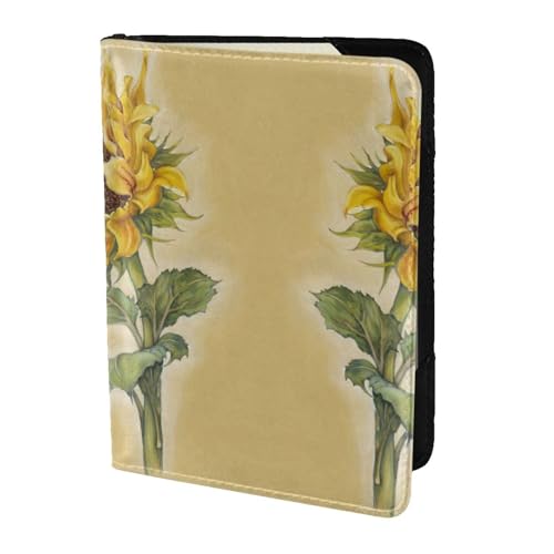 JIUTY Reisepasshülle mit Sonnenblumen-Motiv, für Damen und Herren, Rindsleder, Reisedokumenten-Zubehör, Schwarz , Einheitsgröße von JIUTY