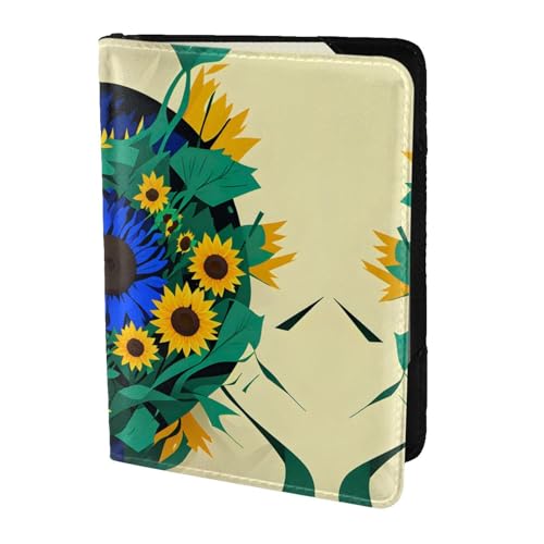 JIUTY Reisepasshülle mit Sonnenblumenmuster, für Damen und Herren, Rindsleder, Reisepasshülle, Reisedokumenten-Zubehör, Schwarz , Einheitsgröße von JIUTY