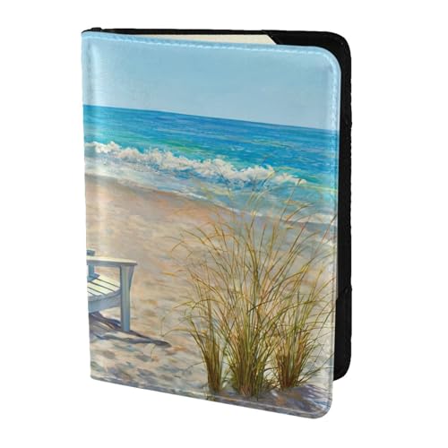 JIUTY Reisepasshülle mit Strandszene, bedruckt, für Damen und Herren, Rindsleder, Reisepasshülle, Reisedokumenten-Zubehör, Schwarz , Einheitsgröße von JIUTY
