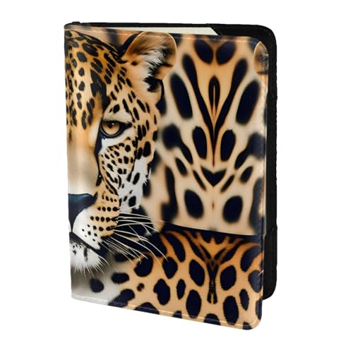 JIUTY Reisepasshülle mit Tier-Leopardenmuster für Damen und Herren, Rindsleder, Reisepasshülle, Reisedokumenten-Zubehör, Schwarz , Einheitsgröße von JIUTY