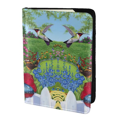 JIUTY Reisepasshülle mit Vogel-Schmetterling-Blumendruck, für Damen und Herren, Rindsleder, Reisepasshülle, Reisedokumenten-Zubehör, Schwarz , Einheitsgröße von JIUTY