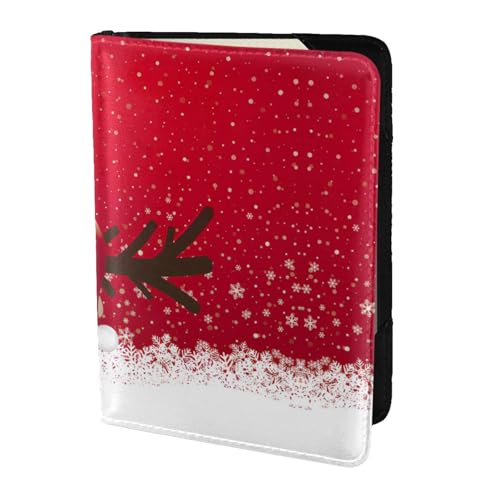 JIUTY Reisepasshülle mit Weihnachtsdruck, für Damen und Herren, Rindsleder, Reisepasshülle, Reisedokumenten-Zubehör, Schwarz , Einheitsgröße von JIUTY