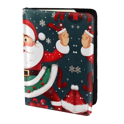 JIUTY Reisepasshülle mit Weihnachtsmann-Motiv, für Damen und Herren, Rindsleder, Reisepasshülle, Reisedokumenten-Zubehör, Schwarz , Einheitsgröße von JIUTY