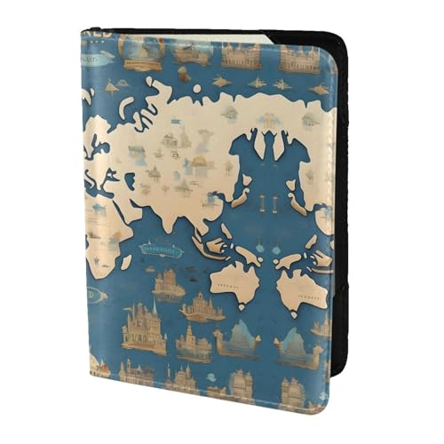 JIUTY Reisepasshülle mit Weltkartendruck, für Damen und Herren, Rindsleder, Reisepasshülle, Reisedokumenten-Zubehör, Schwarz , Einheitsgröße von JIUTY