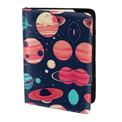 JIUTY Reisepasshülle mit Weltraumplaneten-Motiv, für Damen und Herren, Rindsleder, Reisepasshülle, Reisedokumenten-Zubehör, Schwarz , Einheitsgröße von JIUTY