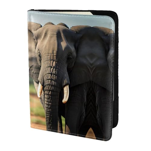 JIUTY Reisepasshülle mit afrikanischem Elefanten-Druck, für Damen und Herren, Rindsleder, Reisepasshülle, Reisedokumenten-Zubehör, Schwarz , Einheitsgröße von JIUTY