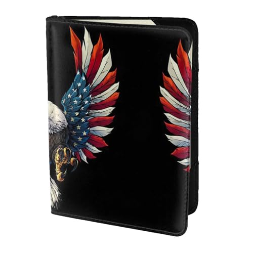 JIUTY Reisepasshülle mit amerikanischer Adlerflagge für Damen und Herren, Rindsleder, Reisepasshülle, Reisedokumenten-Zubehör, Schwarz , Einheitsgröße von JIUTY