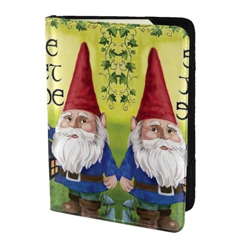 JIUTY Reisepasshülle mit bunten Zwergen für Damen und Herren, Rindsleder, Reisepasshülle, Reisedokumenten-Zubehör, Schwarz , Einheitsgröße von JIUTY