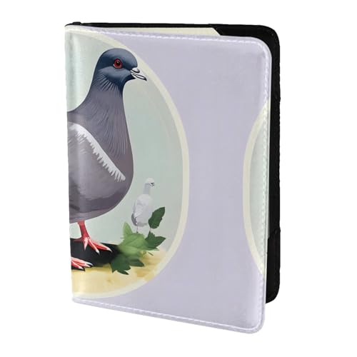 JIUTY Reisepasshülle mit grauem Taubenaufdruck, für Damen und Herren, Rindsleder, Reisepasshülle, Reisedokumenten-Zubehör, Schwarz , Einheitsgröße von JIUTY