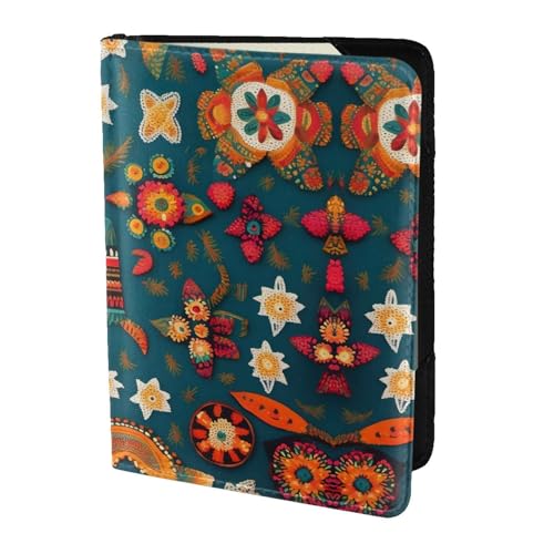 JIUTY Reisepasshülle mit mexikanischem Boho-Druck, für Damen und Herren, Rindsleder, Reisepasshülle, Reisedokumenten-Zubehör, Schwarz , Einheitsgröße von JIUTY