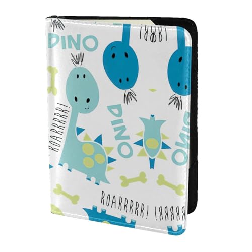 JIUTY Reisepasshülle mit niedlichem Dinosaurier-Druck, für Damen und Herren, Rindsleder, Reisepasshülle, Reisedokumenten-Zubehör, Schwarz , Einheitsgröße von JIUTY