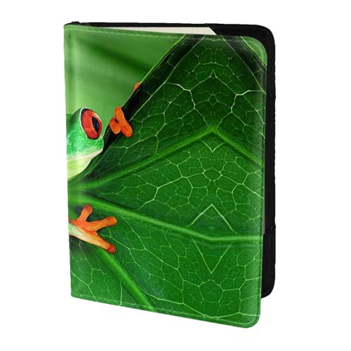 JIUTY Reisepasshülle mit niedlichem Frosch-Aufdruck, für Damen und Herren, Rindsleder, Reisepasshülle, Reisedokumenten-Zubehör, Schwarz , Einheitsgröße von JIUTY