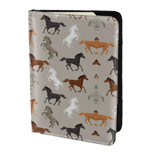 JIUTY Reisepasshülle mit niedlichem Pferdemotiv, für Damen und Herren, Rindsleder, Reisepasshülle, Reisedokumenten-Zubehör, Schwarz , Einheitsgröße von JIUTY