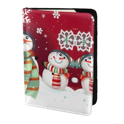 JIUTY Reisepasshülle mit niedlichem Schneemann-Motiv, für Damen und Herren, Rindsleder, Reisepasshülle, Reisedokumenten-Zubehör, Schwarz , Einheitsgröße von JIUTY