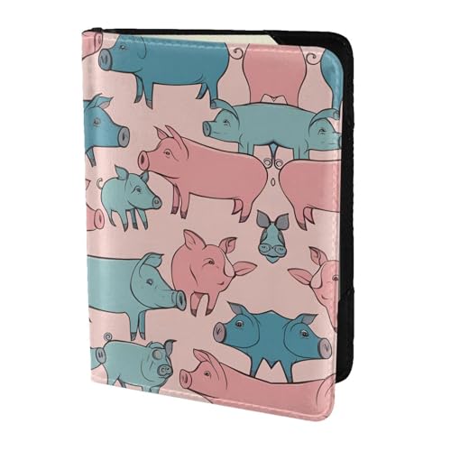 JIUTY Reisepasshülle mit niedlichem Schweinemuster, für Damen und Herren, Rindsleder, Reisepasshülle, Reisedokumenten-Zubehör, Schwarz , Einheitsgröße von JIUTY