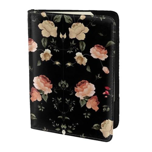 JIUTY Reisepasshülle mit schönem Blumendruck, für Damen und Herren, Rindsleder, Reisepasshülle, Reisedokumenten-Zubehör, Schwarz , Einheitsgröße von JIUTY