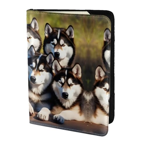 JIUTY Reisepasshülle mit schönem Huskys Aufdruck für Damen und Herren, Rindsleder, Reisepasshülle, Reisedokumenten-Zubehör, Schwarz , Einheitsgröße von JIUTY