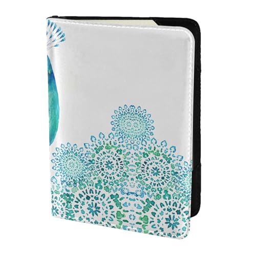 JIUTY Reisepasshülle mit schönem Pfauen- und Blumendruck, für Damen und Herren, Rindsleder, Reisepasshülle, Reisedokumenten-Zubehör, Schwarz , Einheitsgröße von JIUTY