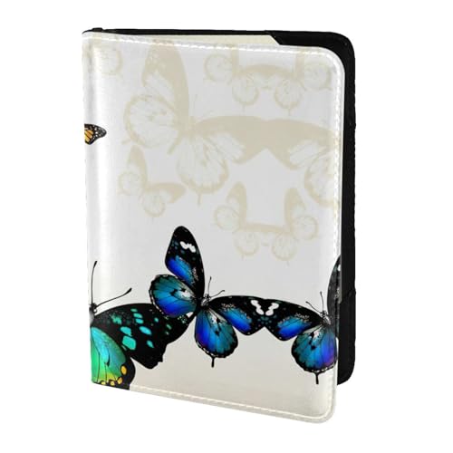JIUTY Reisepasshülle mit schönem Schmetterlings-Aufdruck, für Damen und Herren, Rindsleder, Reisepasshülle, Reisedokumenten-Zubehör, Schwarz , Einheitsgröße von JIUTY