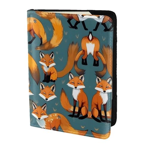 JIUTY Reisepasshülle mit vielen Füchsen, für Damen und Herren, Rindsleder, Reisepasshülle, Reisedokumenten-Zubehör, Schwarz , Einheitsgröße von JIUTY