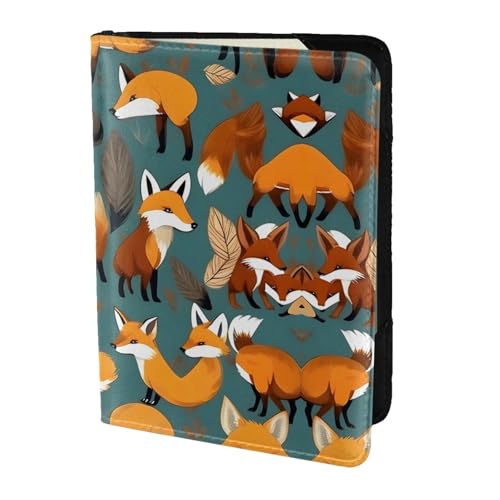 JIUTY Reisepasshülle mit vielen Füchsen, für Damen und Herren, Rindsleder, Reisepasshülle, Reisedokumenten-Zubehör, Schwarz , Einheitsgröße von JIUTY