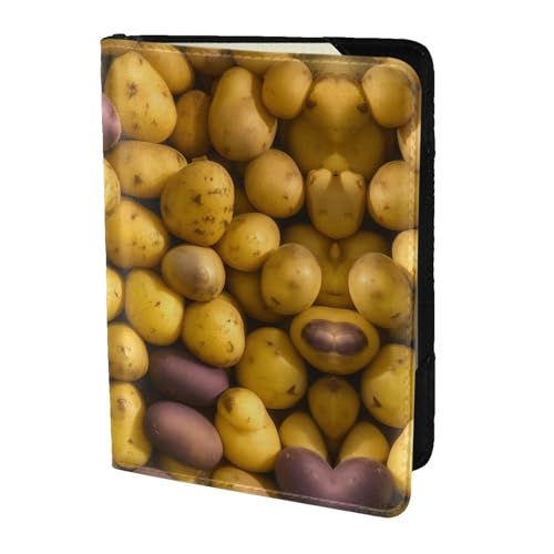 JIUTY Reisepasshülle mit vielen Kartoffeln bedruckt, für Damen und Herren, Rindsleder, Reisepasshülle, Reisedokumenten-Zubehör, Schwarz , Einheitsgröße von JIUTY