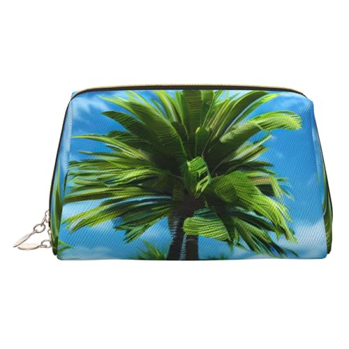 Kosmetiktasche aus Leder, Motiv: Sommerpalme, Reisefreundlich, Make-up-Tasche für Damen, gold, Einheitsgröße, Kulturbeutel von JIUTY